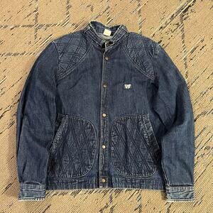 Vintage Santista Wegas Indigo Quilted Panel Denim Snap Jacket Medium